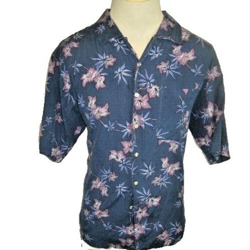Mens Knightsbridge Silk Blend Floral Aloha Hawaiian Island Casual Shirt sz M